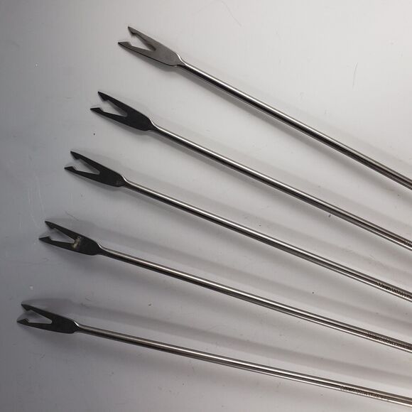 Fondue Long Fork Set Wood Teak Handle Color Insert MCM Set 5 Haddon House Japan - Picture 6 of 6